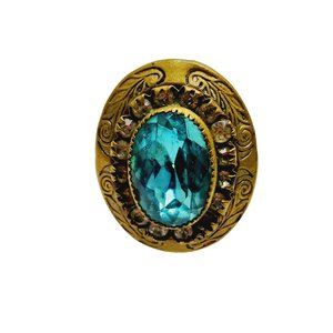 Antique Art Nouveau Faceted Glass Rhinestone Brass Decorative Ring (A845)